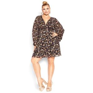 NWT City Chic Tatiana Black Floral Faux Wrap Dress Sz XXL/24